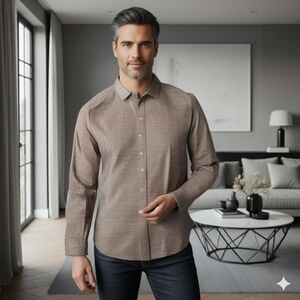 Bugatchi Classic Fit Men's Brown And Blue Checkered Shirt (SH-25)